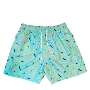 Boardies‎ Swim Trunks/Shorts Turquoise Surfers Print Mesh Drawstring (Size M)